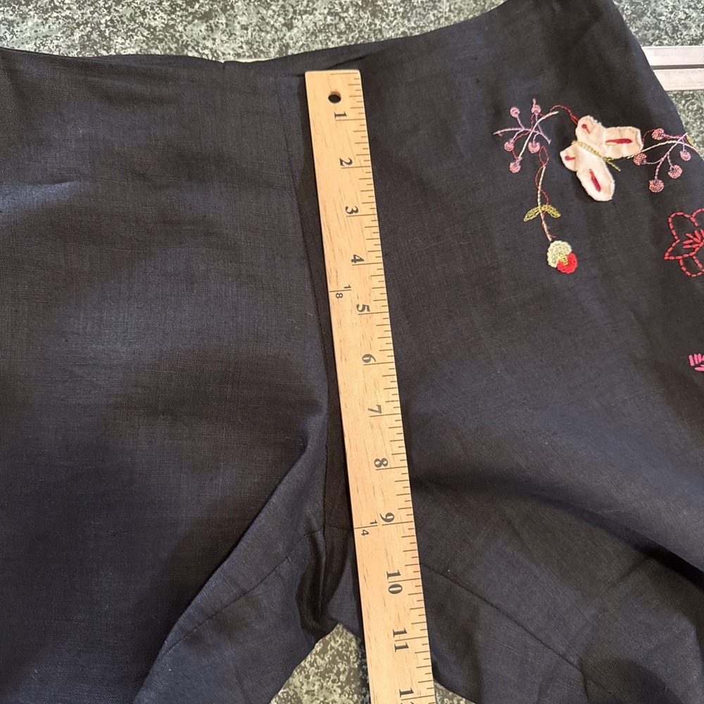Vintage Italy Linen Wide-Leg Embroidered Womens Sz 30 Vintage Pants BOHO Hippie - Picture 13 of 16